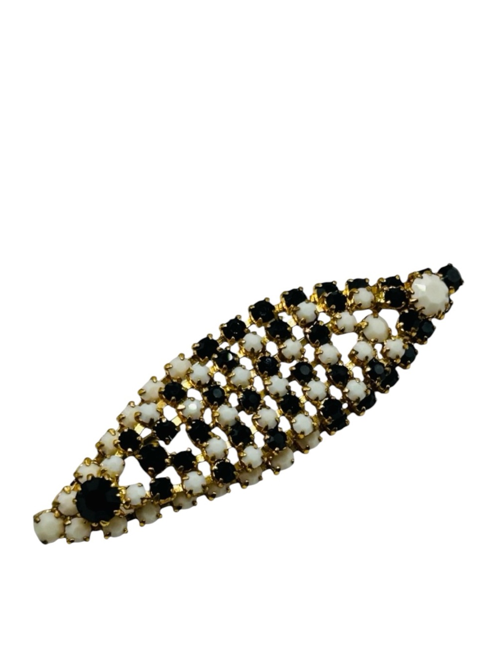 Signed Austria Black and White Milk Glass Brooch